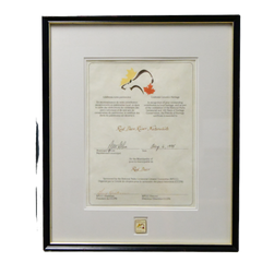 Heritage Canada framed certificate award